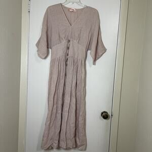 SCANDAL ITALY light pink linen button front midi dress boho resort one size